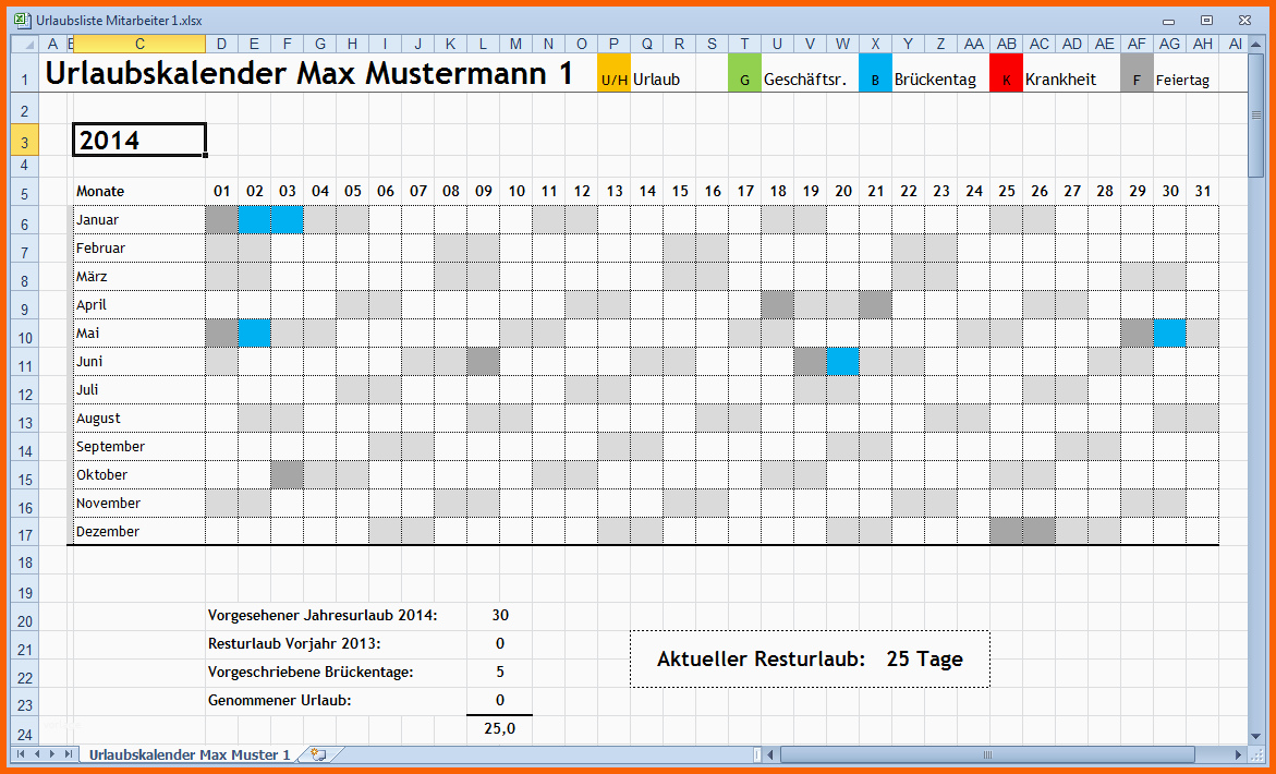 Einzahl Ansprechender Excel Urlaubskalender Für Den Arbeitsplatz