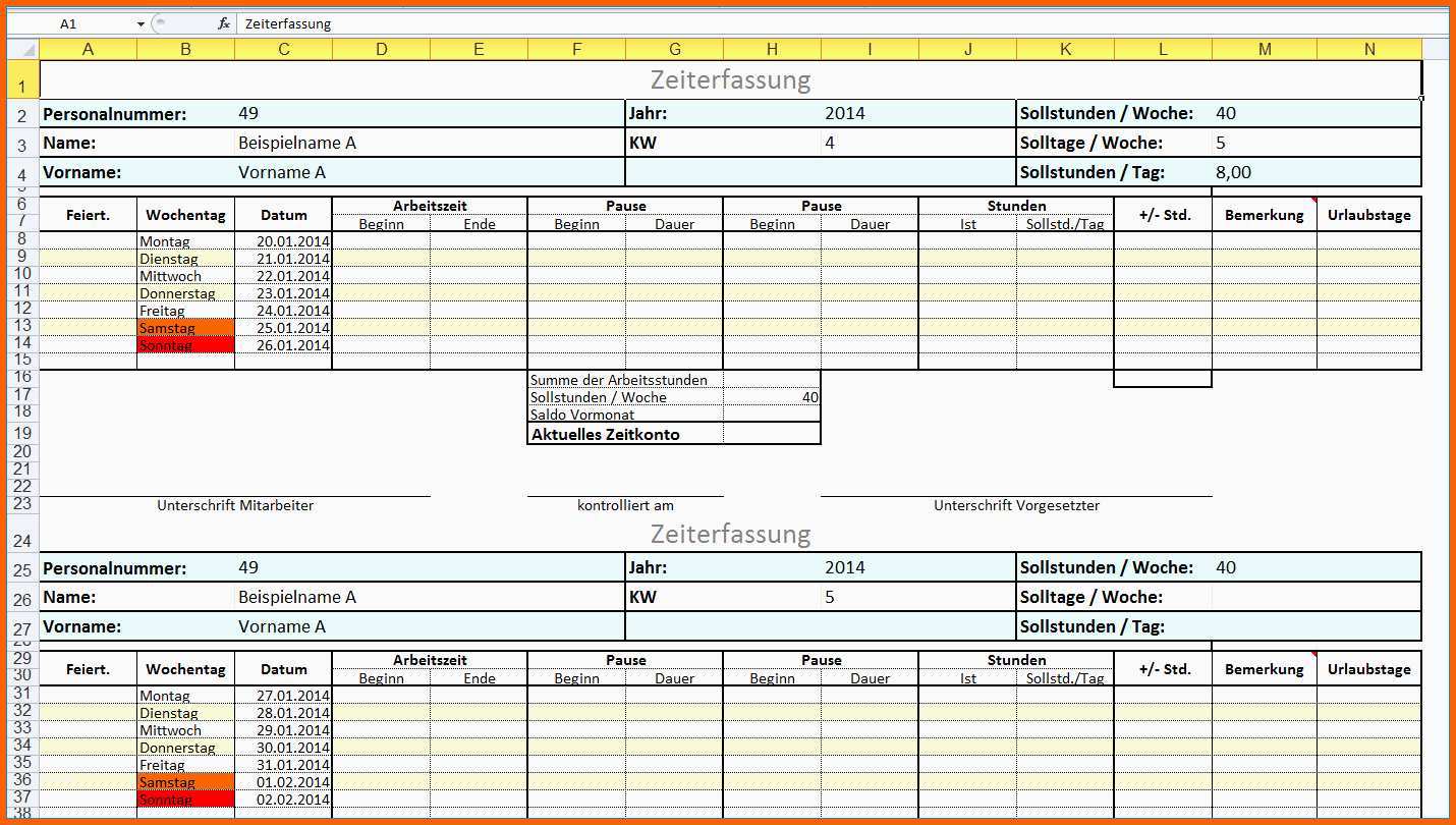 Einzahl Arbeitszeiterfassung Excel Vorlage – Levitrainfo