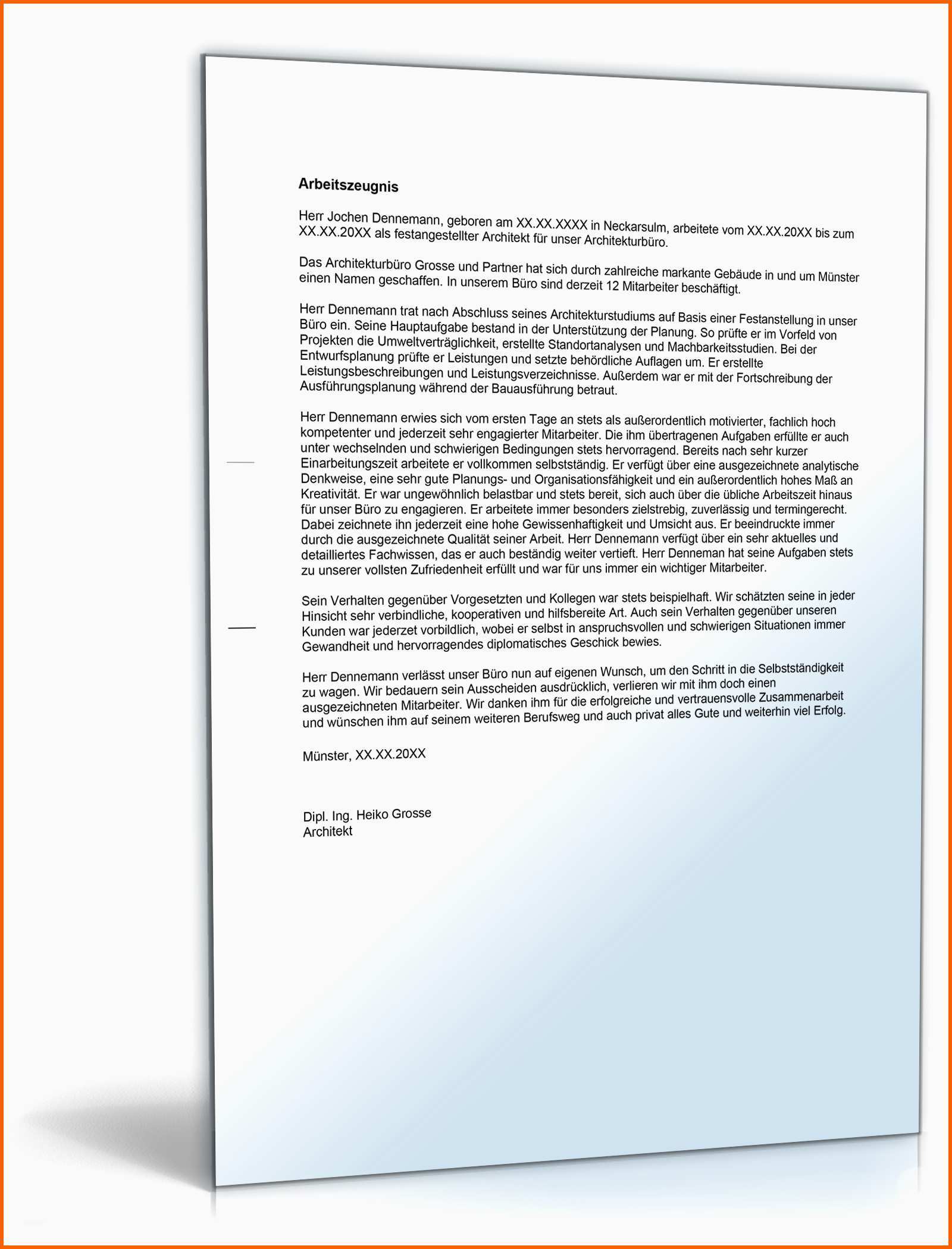 Einzahl Arbeitszeugnis "sehr Gut" Architekt In