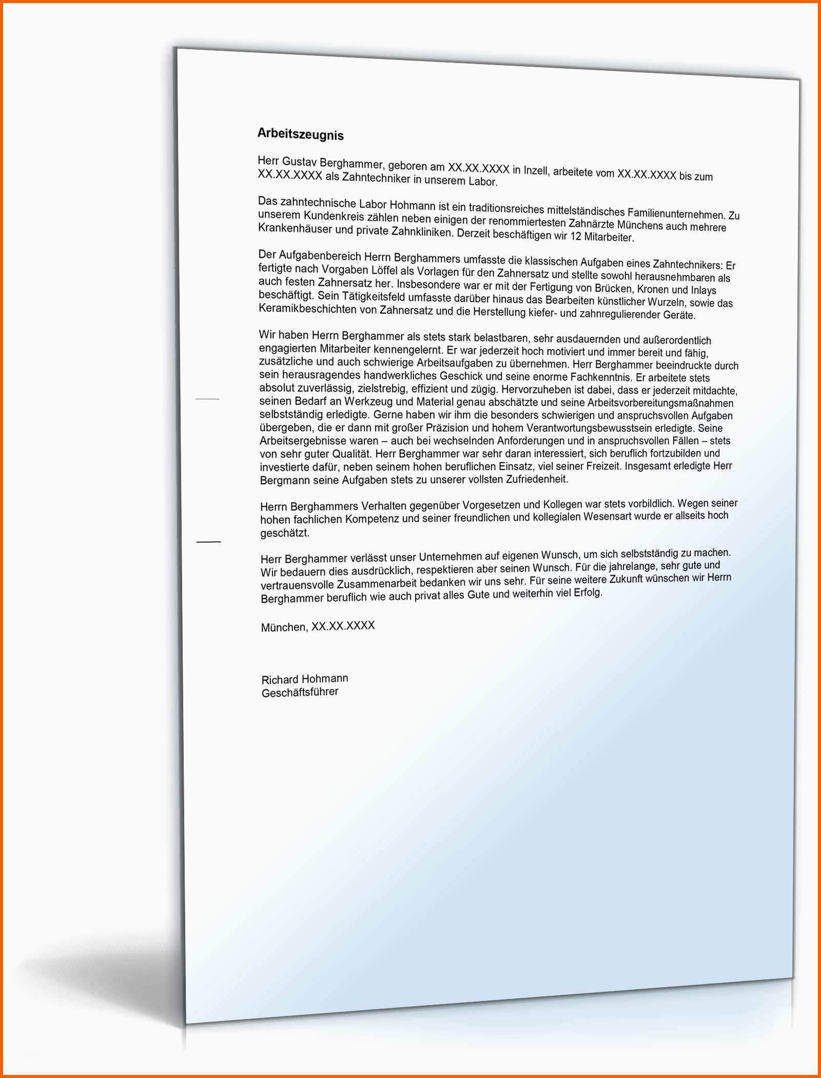 Einzahl Arbeitszeugnis Zahntechniker Muster Zum Download