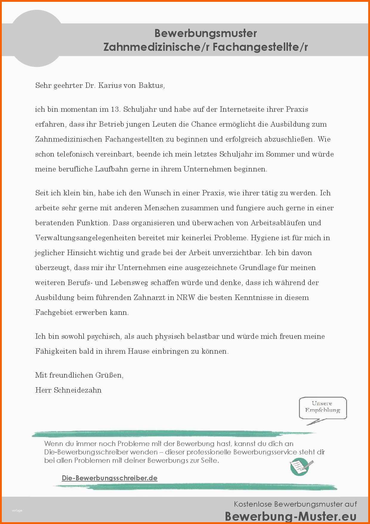 Einzahl Bewerbungsmuster Zahnmedizinische R Fachangestellte R