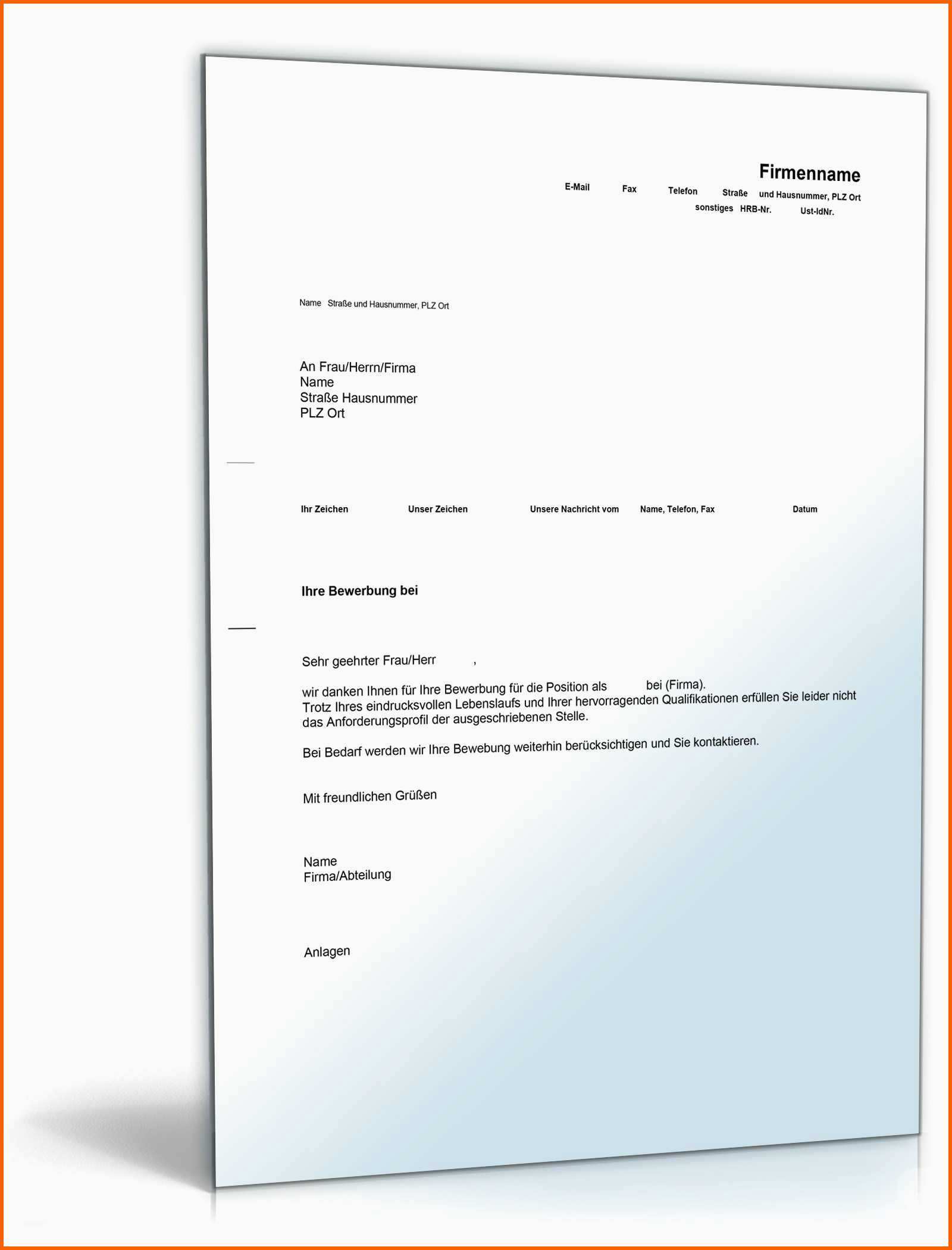 Einzahl Detaillierte Vorlage Absage Bewerbung
