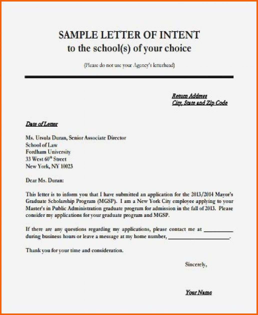 Einzahl Example Letter Intent Awesome Letter Intent Vorlage