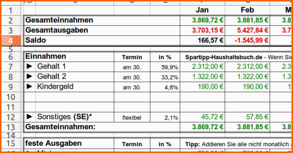 Einzahl Excel Haushaltsbuch Download