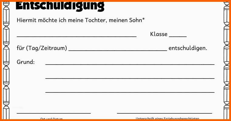 Einzahl Ideenreise Entschuldigungsformulare