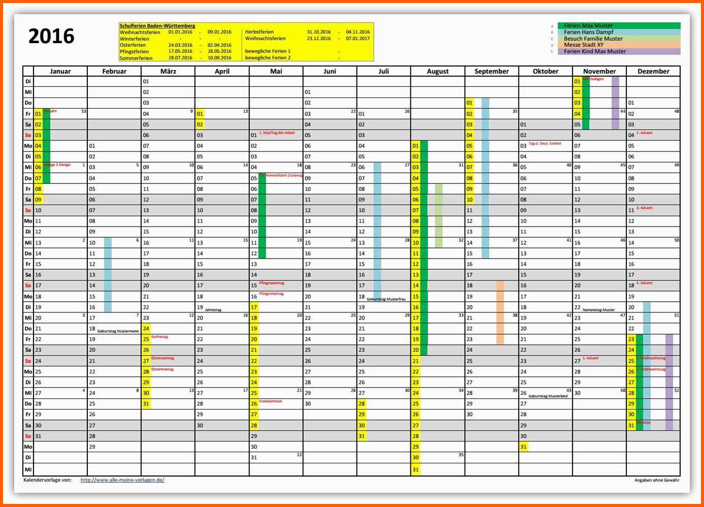 Einzahl Kalender Excel Vorlage – Bilder19