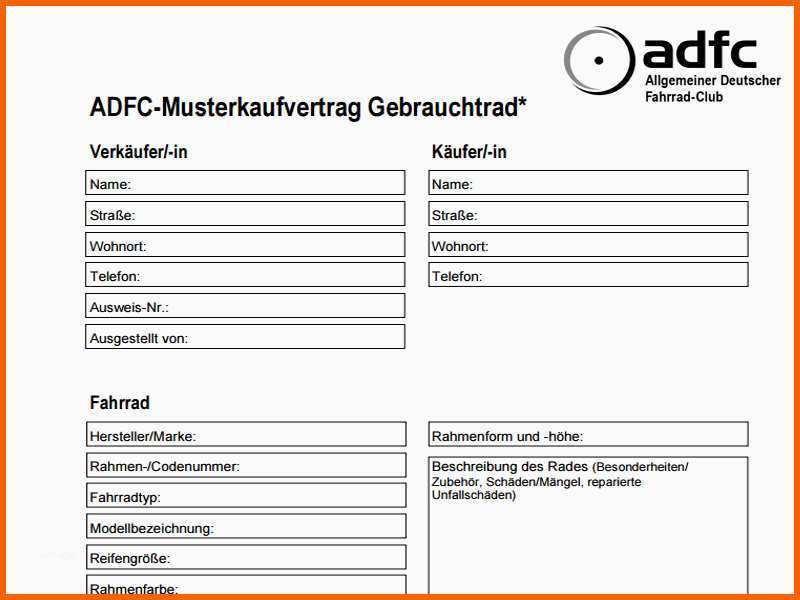 Einzahl Kaufvertrag Gebrauchtes Fahrrad Vorlage Download Chip