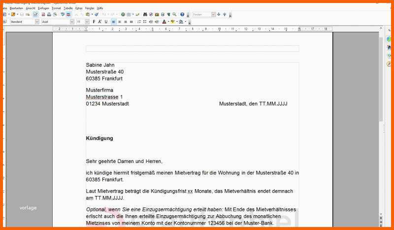 kuendigung mietvertrag vorlage