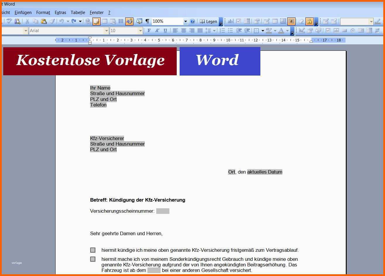 Einzahl Kündigung Vorlage Word