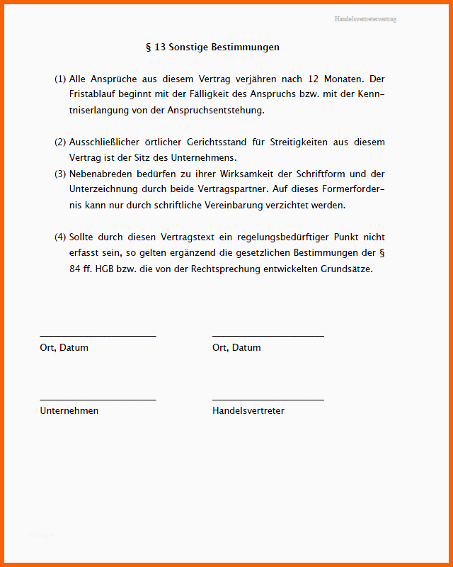 Einzahl Muster Handelsvertretervertrag Vorlage Zum Download