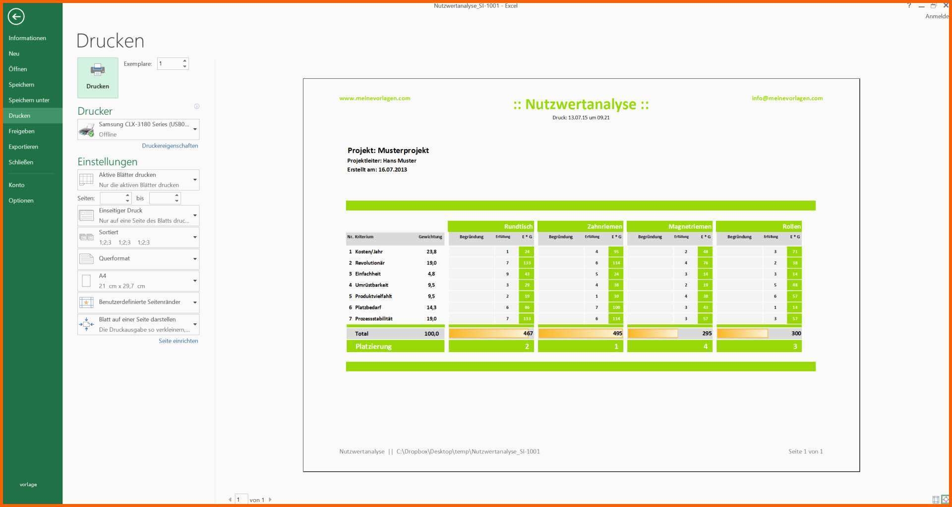 Einzahl Nutzwertanalyse Excel Vorlagen Nwa Präferenzmatrix