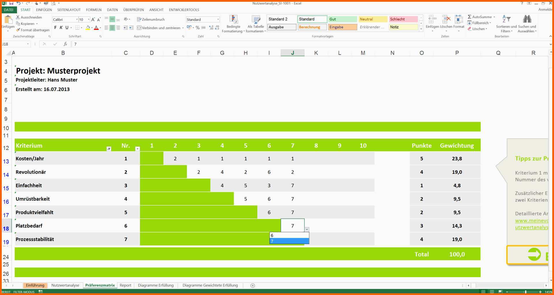 Einzahl Nutzwertanalyse Excel Vorlagen Nwa Präferenzmatrix