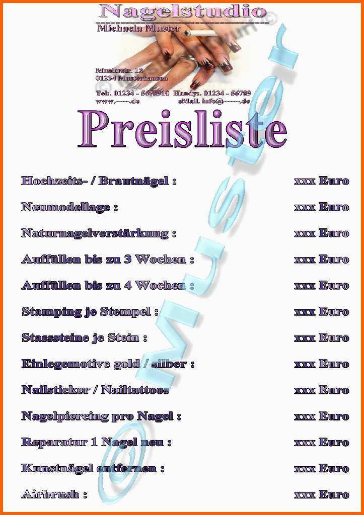 Einzahl Preisliste Friseur Vorlage Elegante Preisliste Für