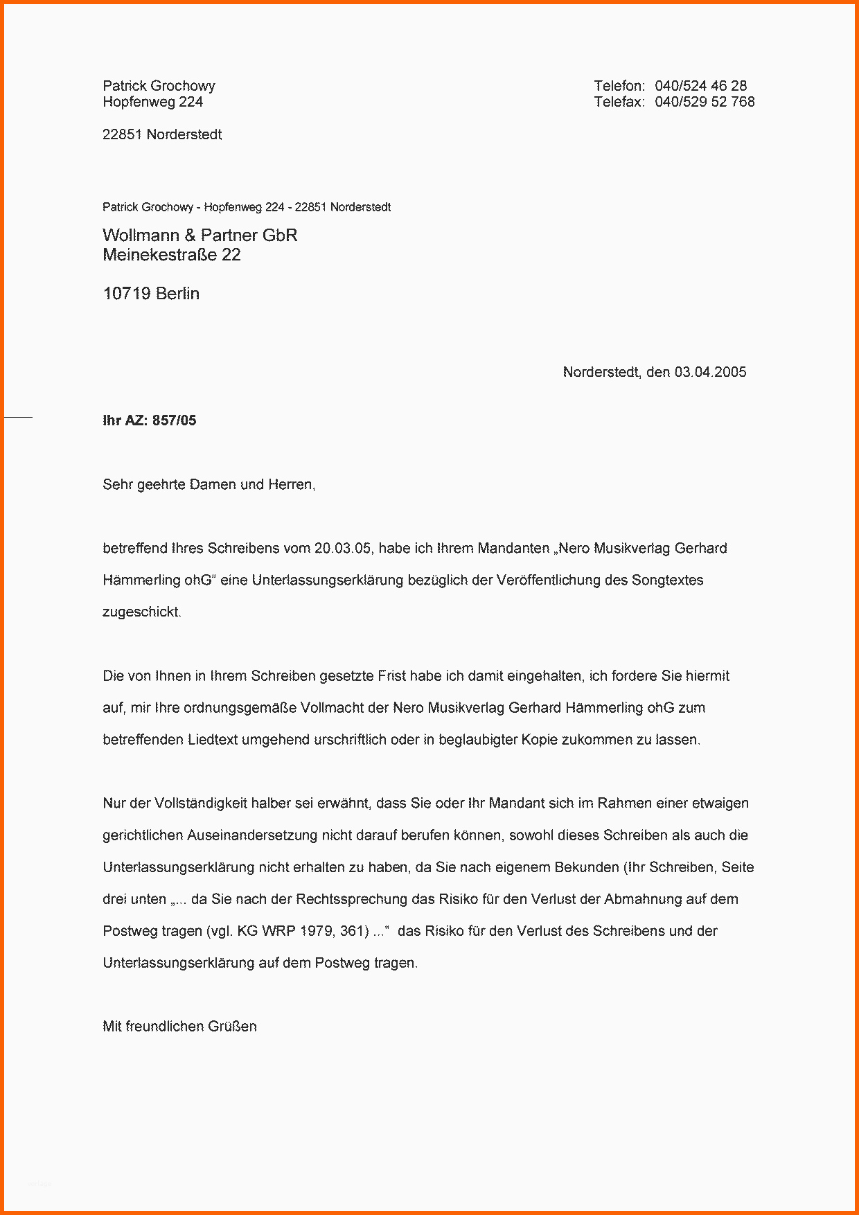 Einzahl Schreiben Vollmacht