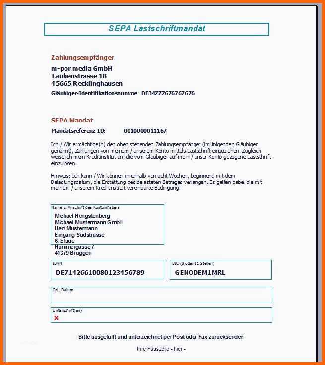 Einzahl Sepa Lastschriftmandat Vorlage Inspirierend Sepa