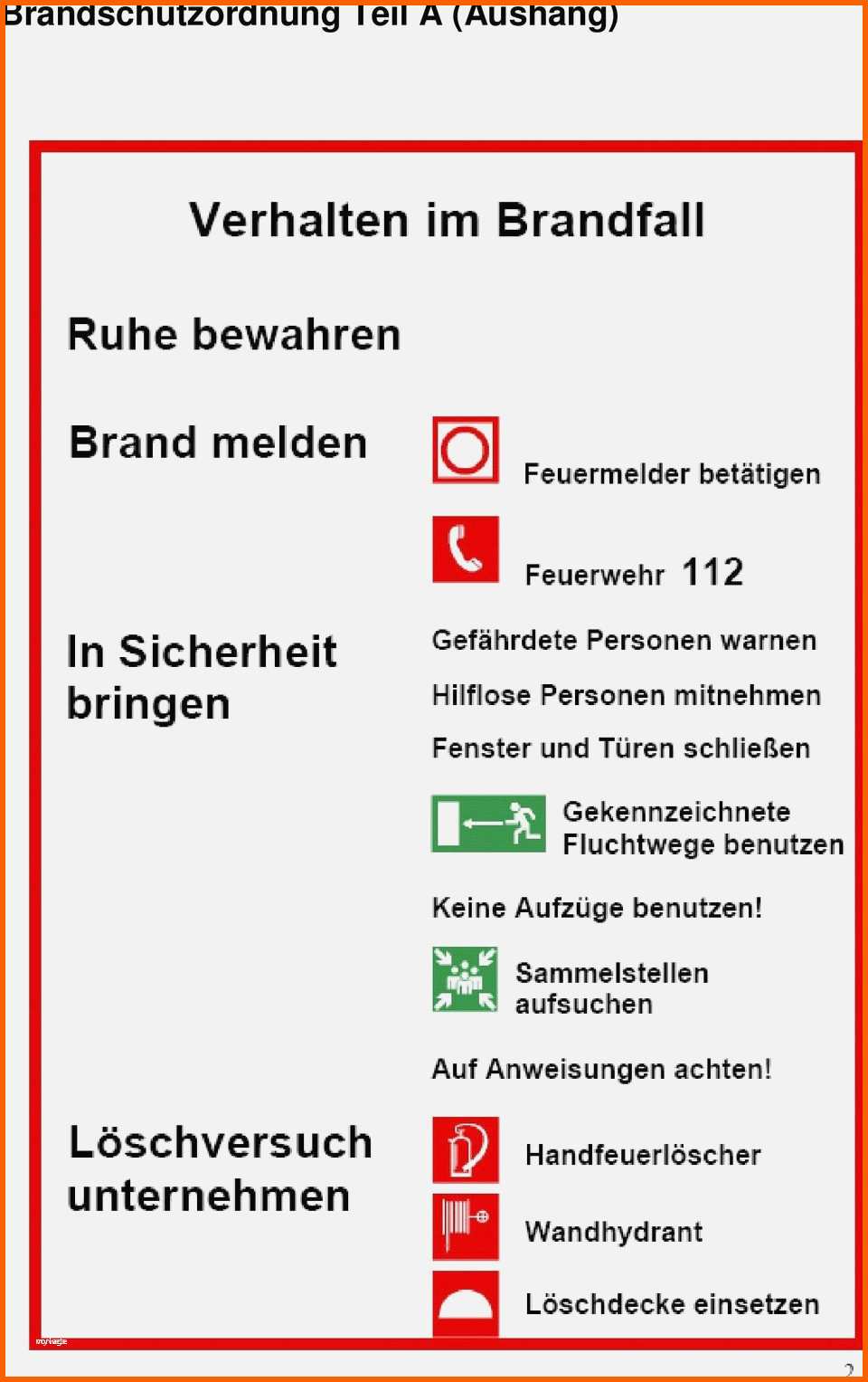 Einzahl Verhalten Im Brandfall Vorlage