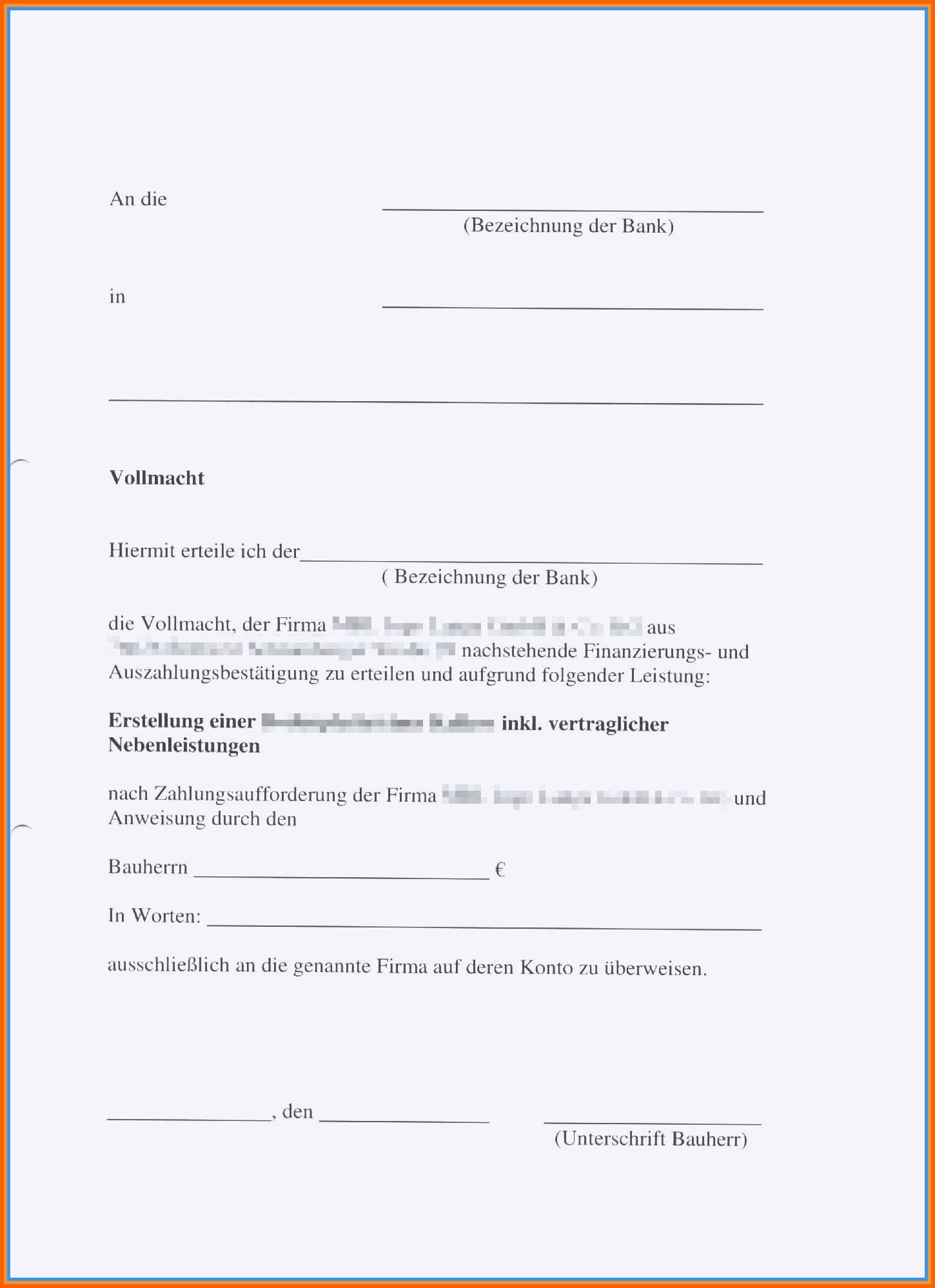 Einzahl Vollmacht Muster Bank
