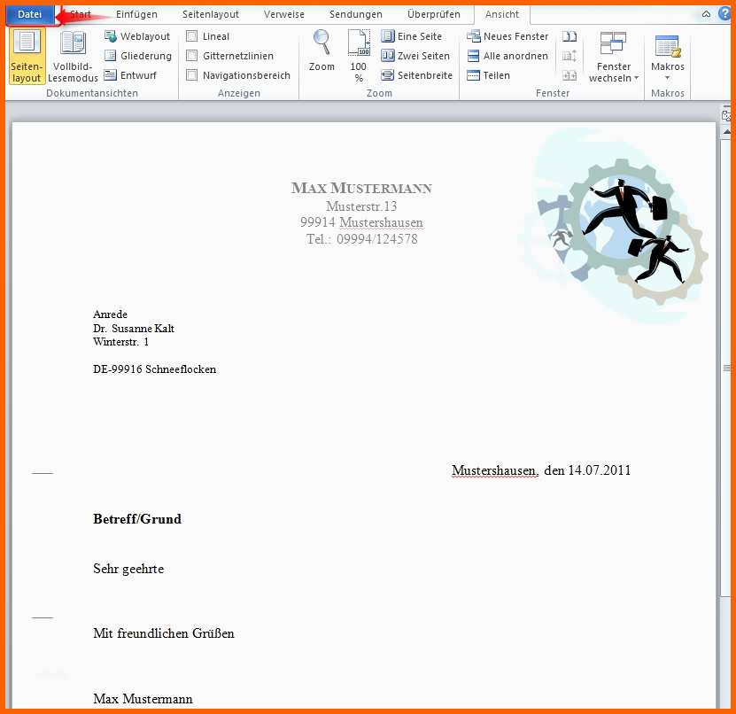 Einzahl Vorlage Word Brief Briefkopf Mit Microsoft Word Erstellen