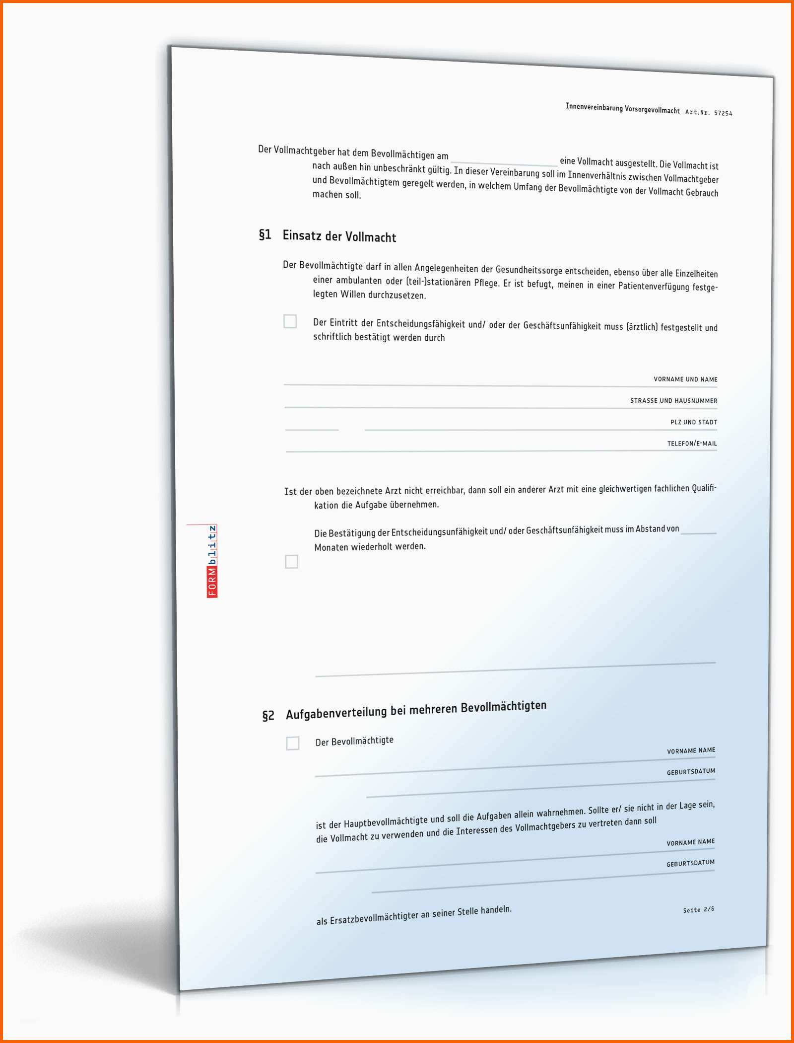 Einzahl Vorsorgevollmacht Vorlage Word Fabelhaft 9 formular Muster