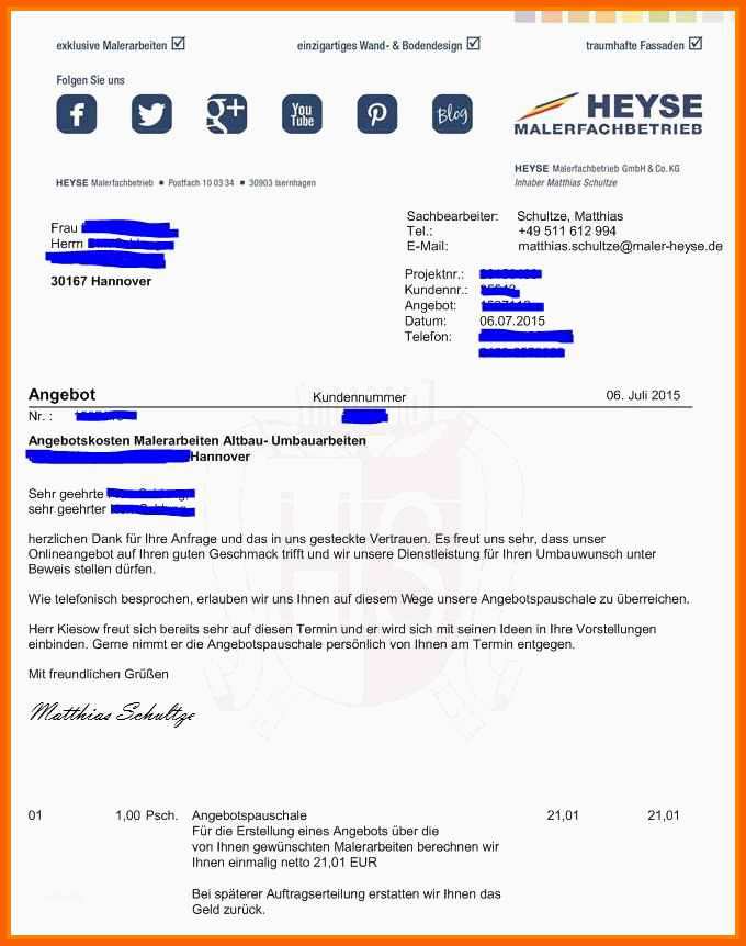 Einzigartig 10 Angebot Malerarbeiten Muster