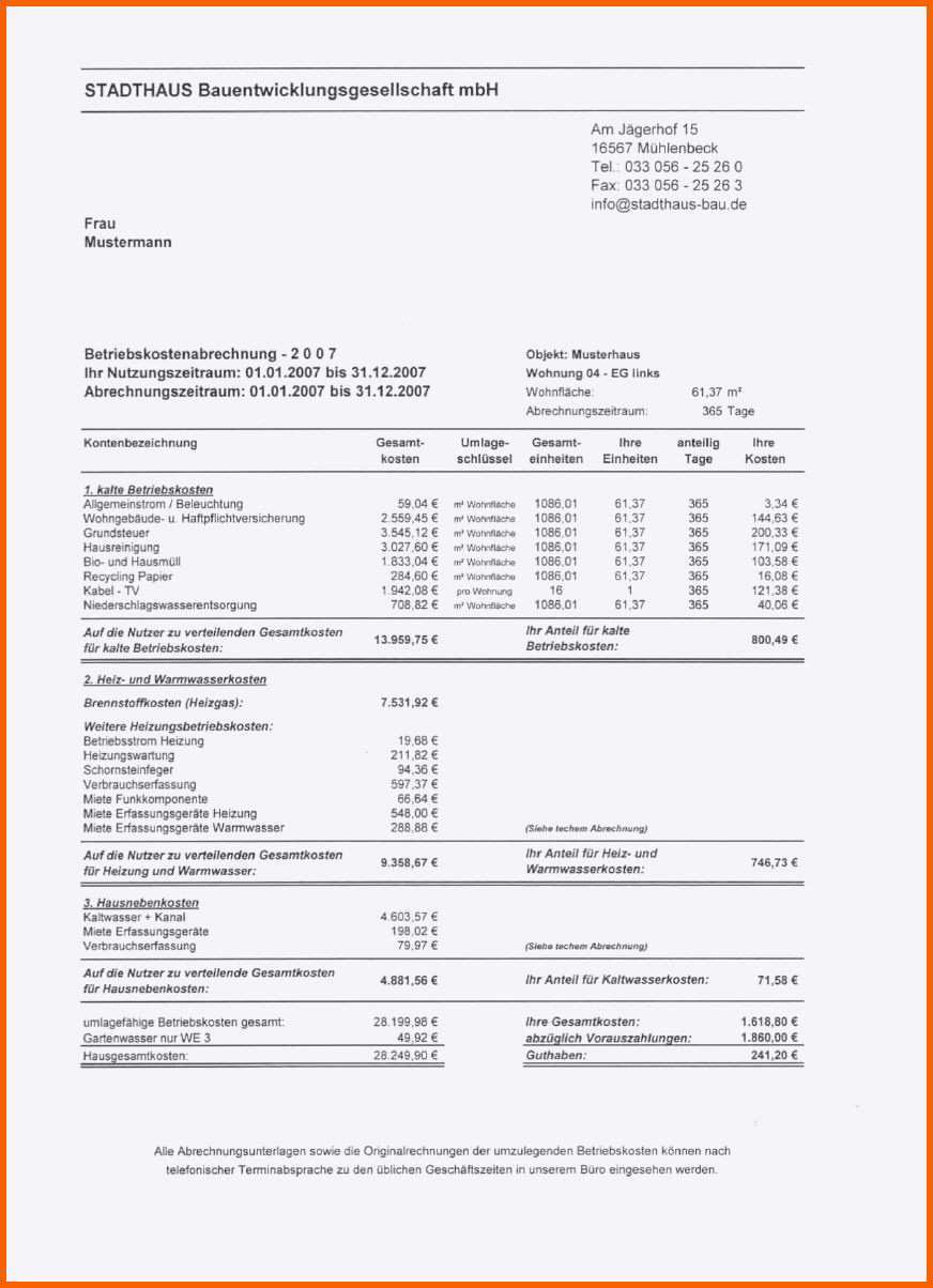 Einzigartig 14 Nebenkostenabrechnung Vorlage Word