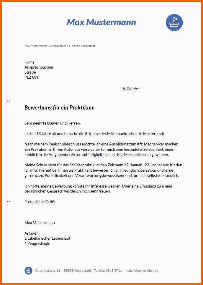 15 bewerbung schulerpraktikum vorlage word