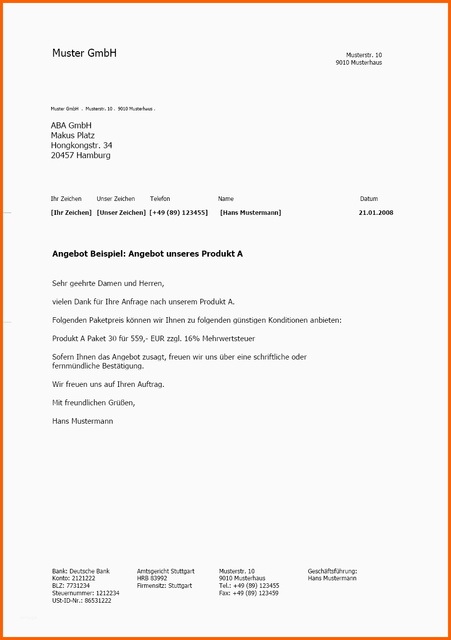 Einzigartig 8 Angebotsvorlage Word
