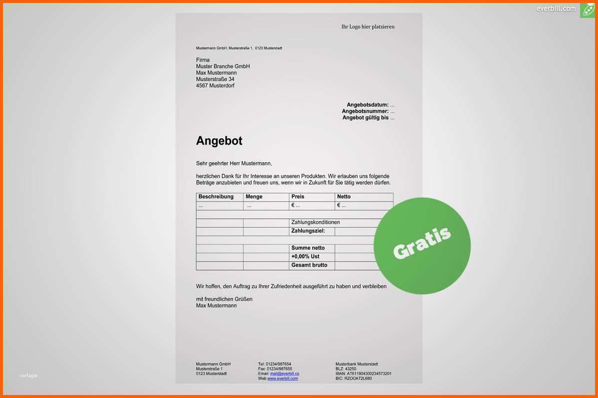 Einzigartig Angebot Muster In Word Kostenlos Herunterladen