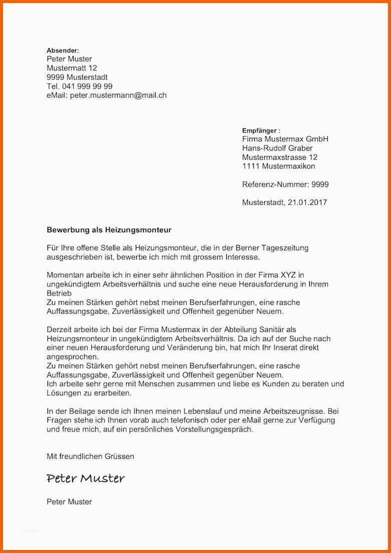Einzigartig Bewerbungsschreiben Muster & Vorlagen Schweiz