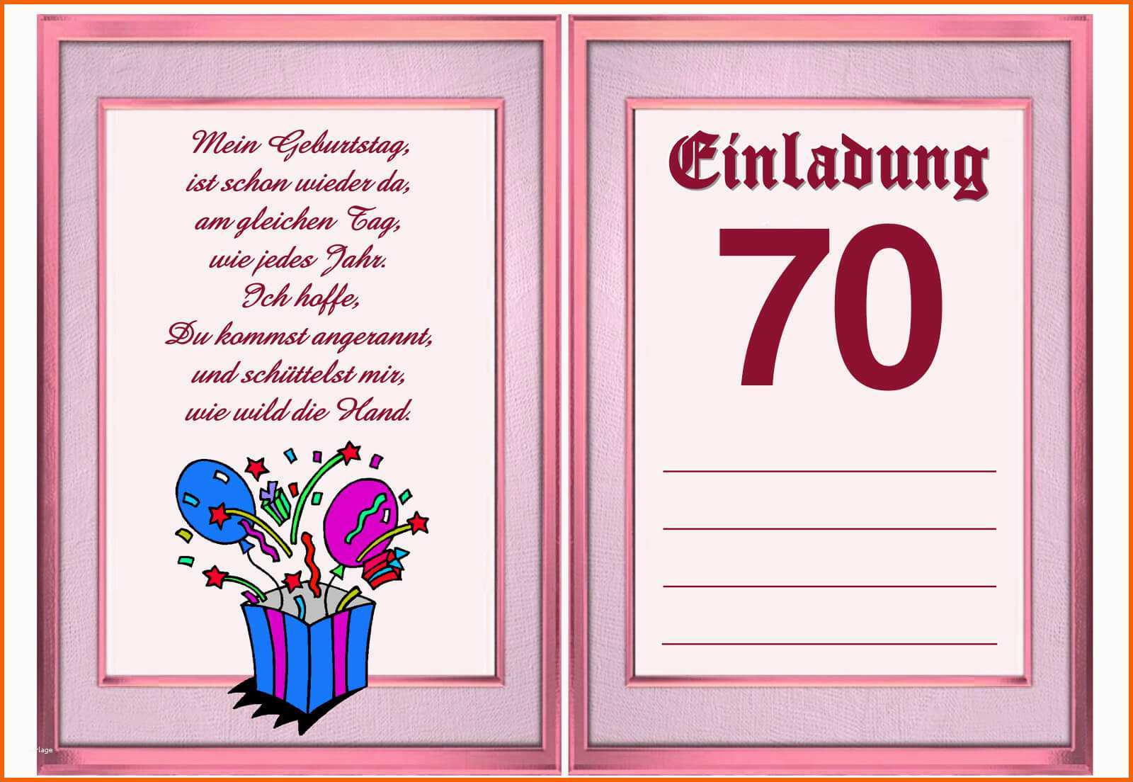 Einzigartig Einladung Zum 70 Geburtstag Vorlage Kostenlos