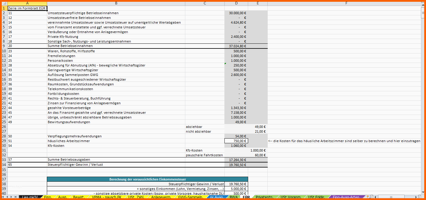 excel vorlage einnahmen ueberschuss rechnung euer 2014