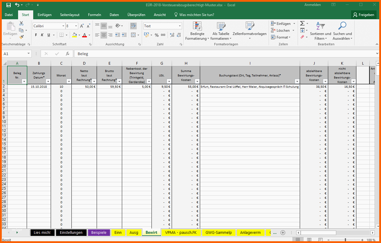 Einzigartig Excel Vorlage Einnahmenüberschussrechnung EÜr Pierre