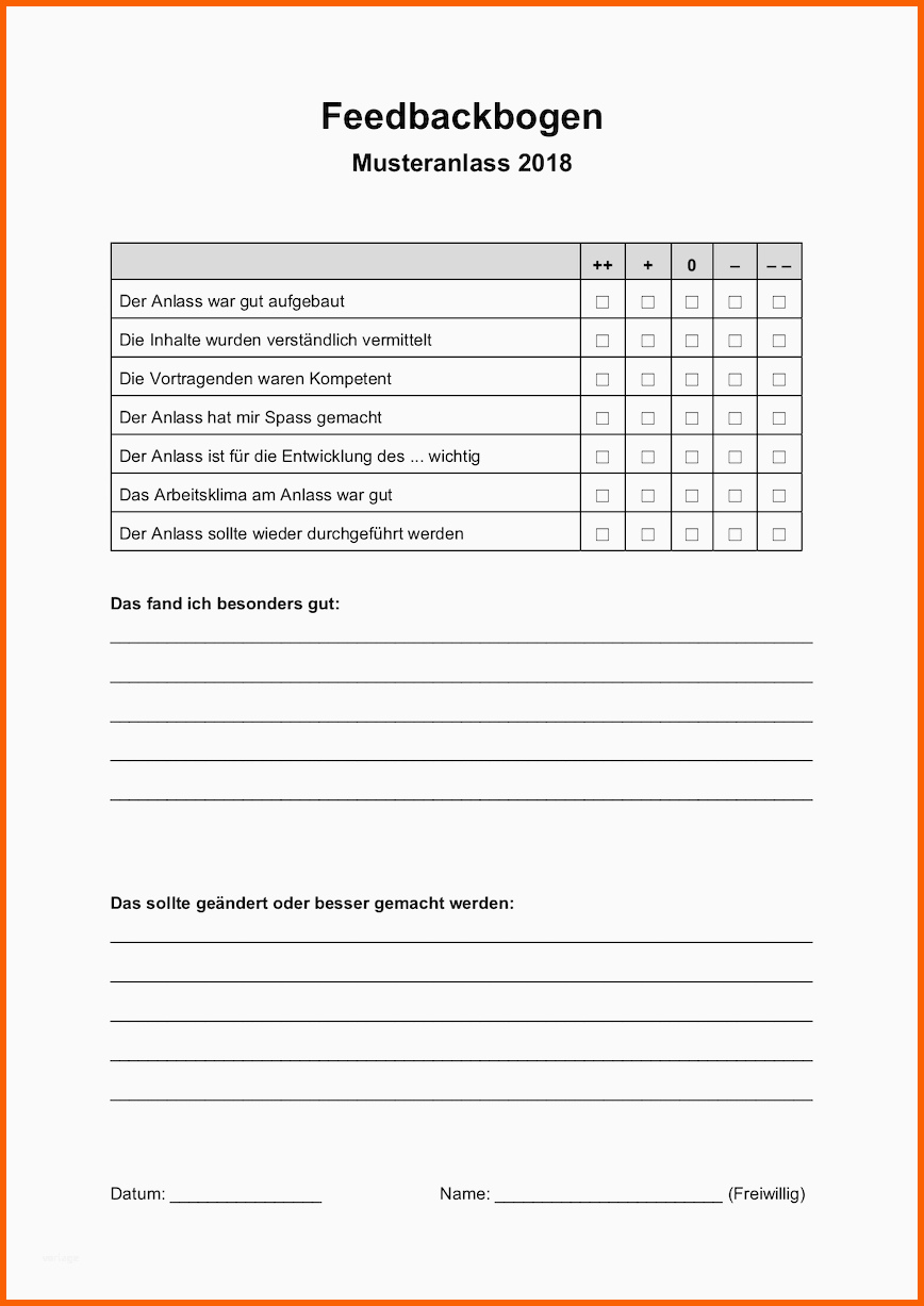 Einzigartig Feedbackbogen Vorlage Im Word format