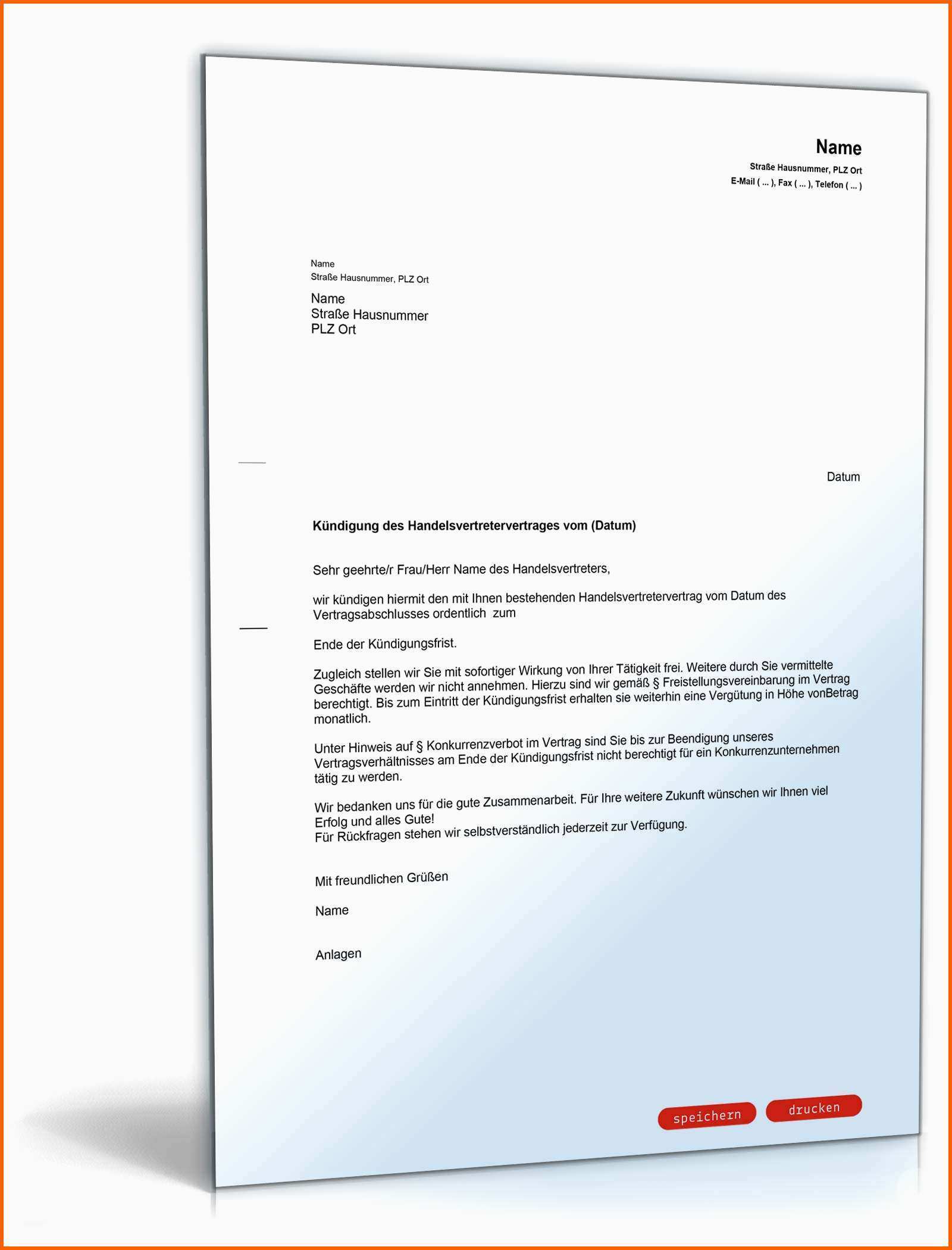 Einzigartig Fristgemäße Kündigung Handelsvertreter