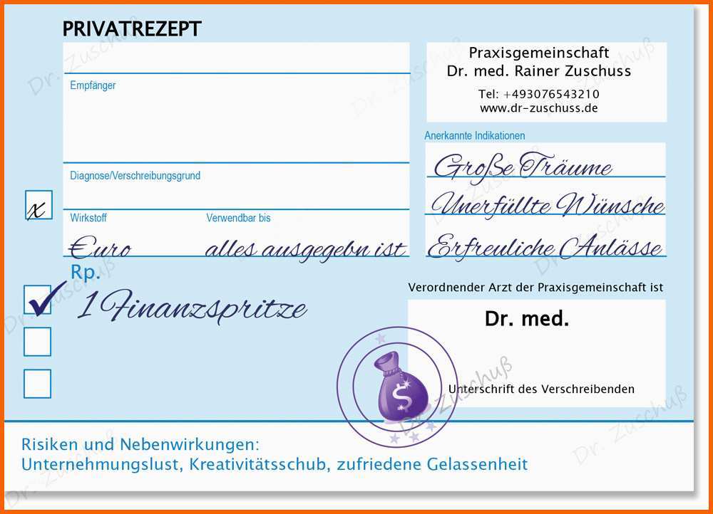Einzigartig Geldgeschenk Finanzspritze Rezept Blanko Dr Zuschuss