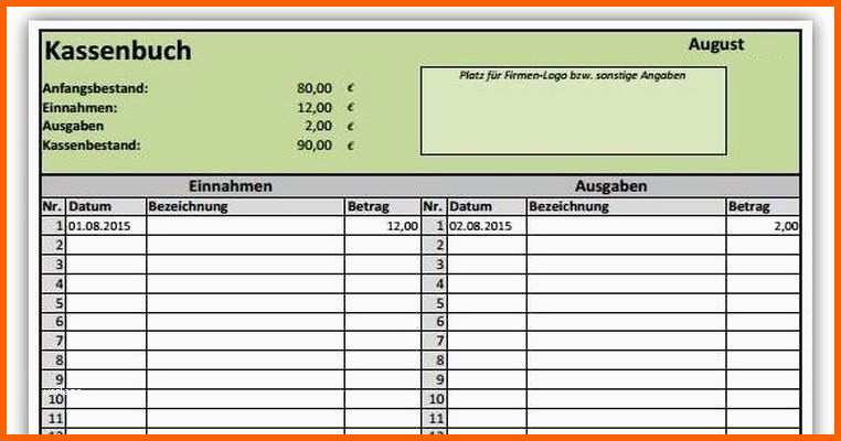 Einzigartig Kassenbuch Excel Download