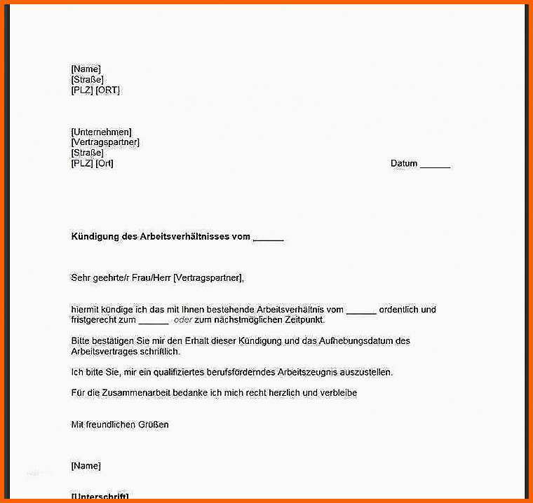 Einzigartig Kundigungsschreiben Arbeitnehmer Vorlage Kostenlos Word