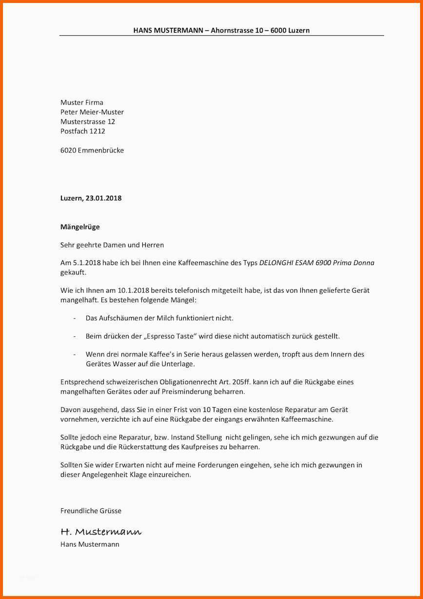 Einzigartig Mängelrüge Vorlage Musterbrief Schweiz