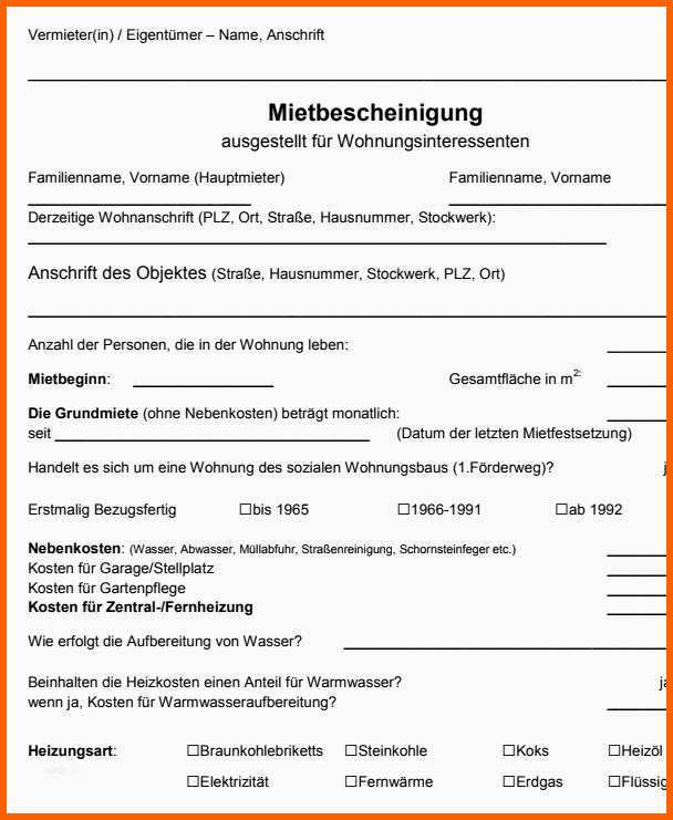 Einzigartig Mietbescheinigung Zur Vorlage Bei Der Wohngeldbehörde ...