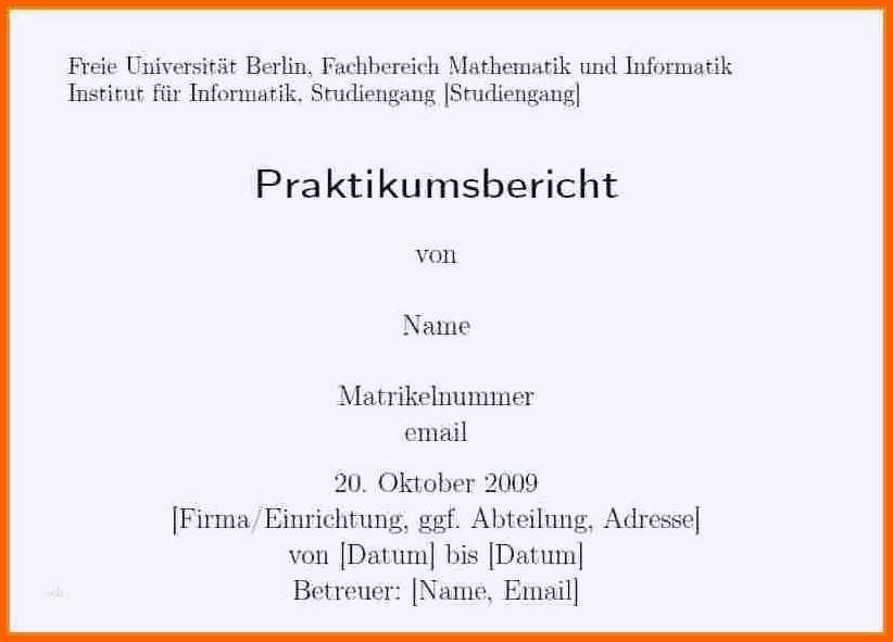 Einzigartig Praktikumsbericht Deckblatt Vorlage Das Beste Von 17
