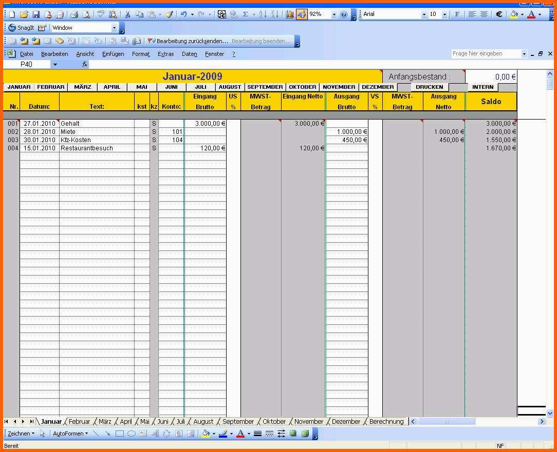 Einzigartig Professionelle Kassenbuch Vorlage In Excel Zum Download