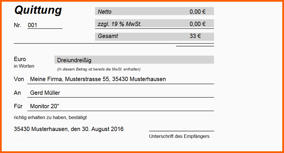 Einzigartig Quittung Vorlage Kostenlos Runterladen