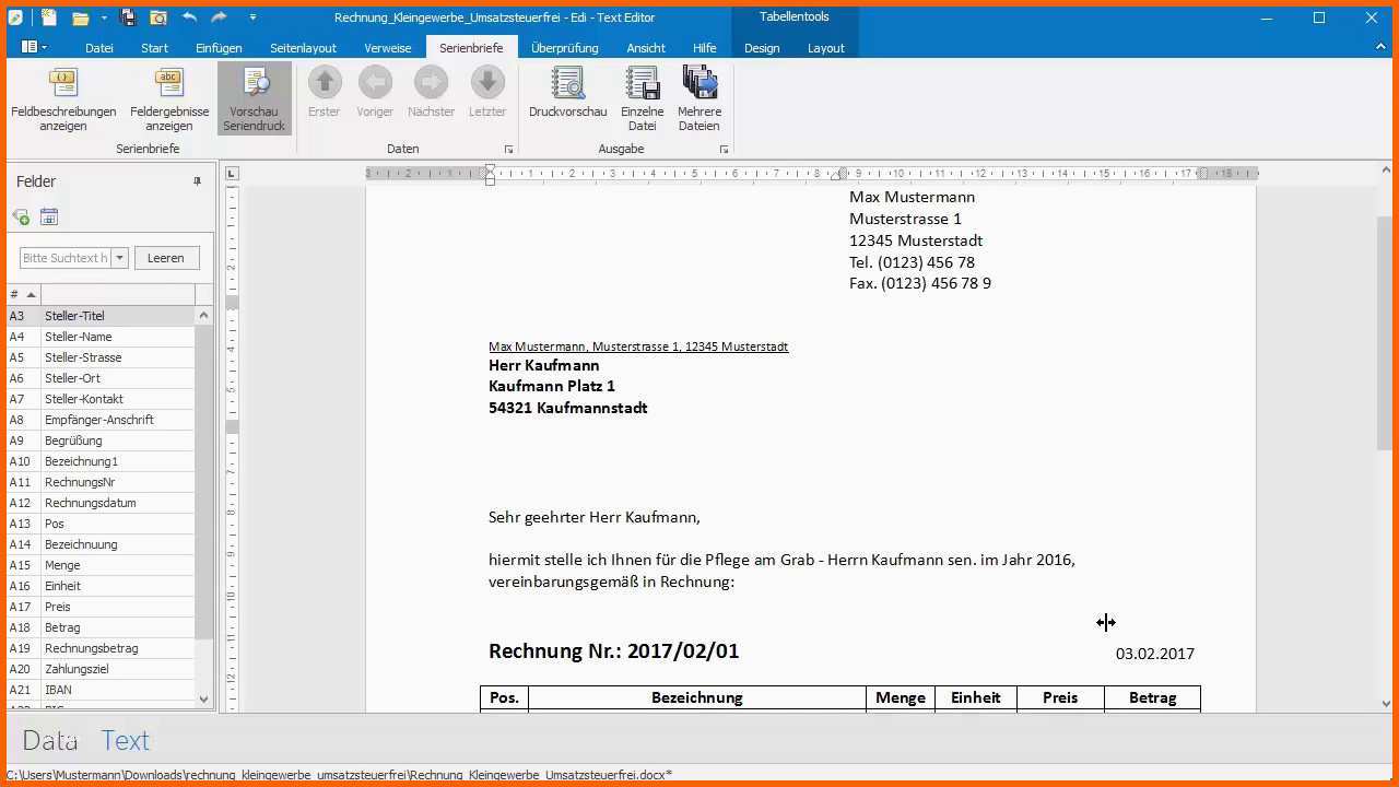 Einzigartig Rechnung Kleingewerbe Anhand Von Word Und Excel Vorlage