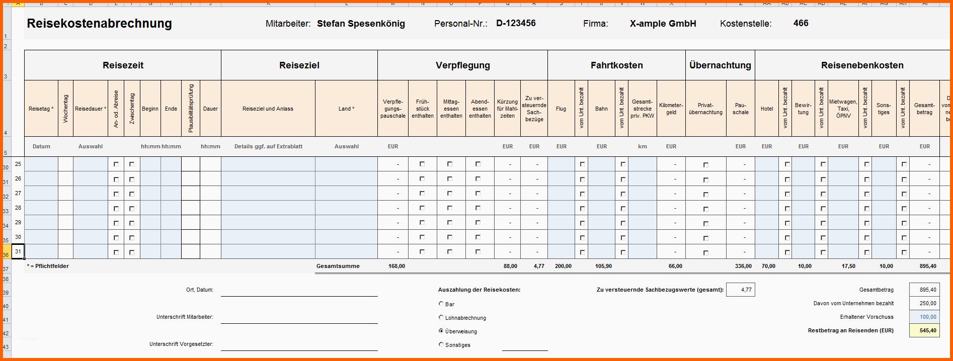 Einzigartig Reisekostenabrechnung Excel sofort Download