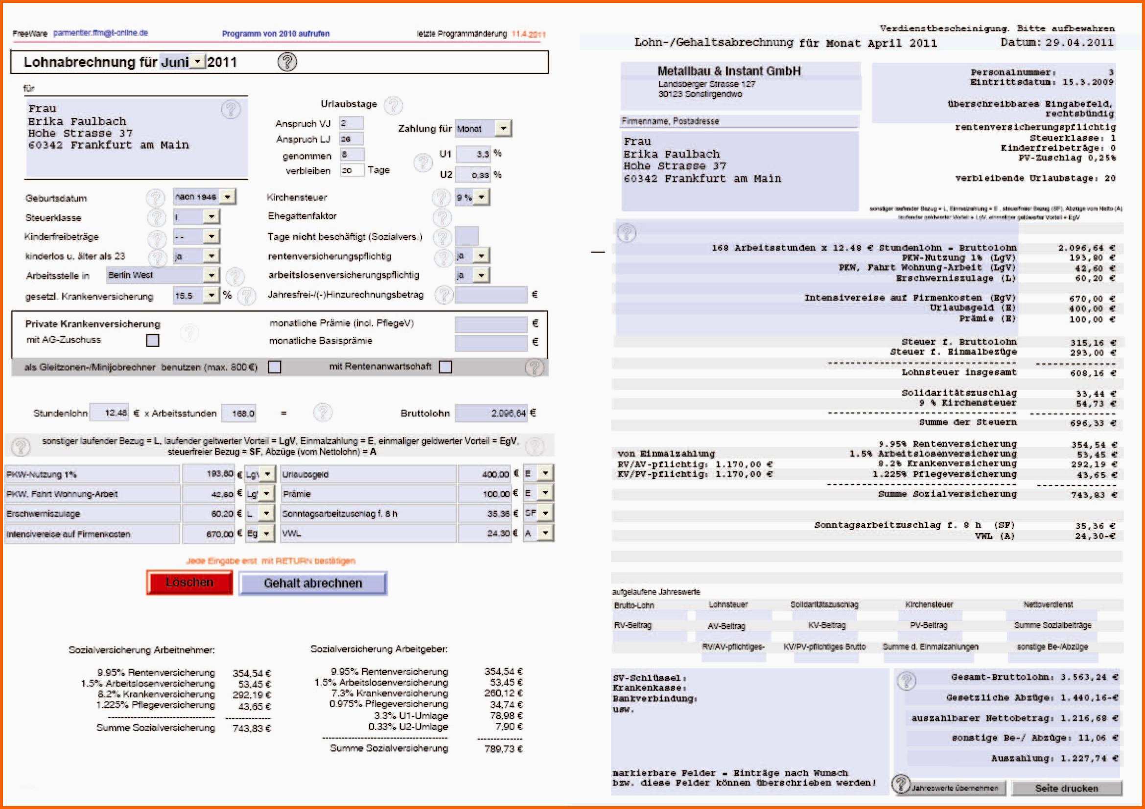 Einzigartig Selbstrechnendes formular Zur Gehaltsabrechnung 2011 Pdf