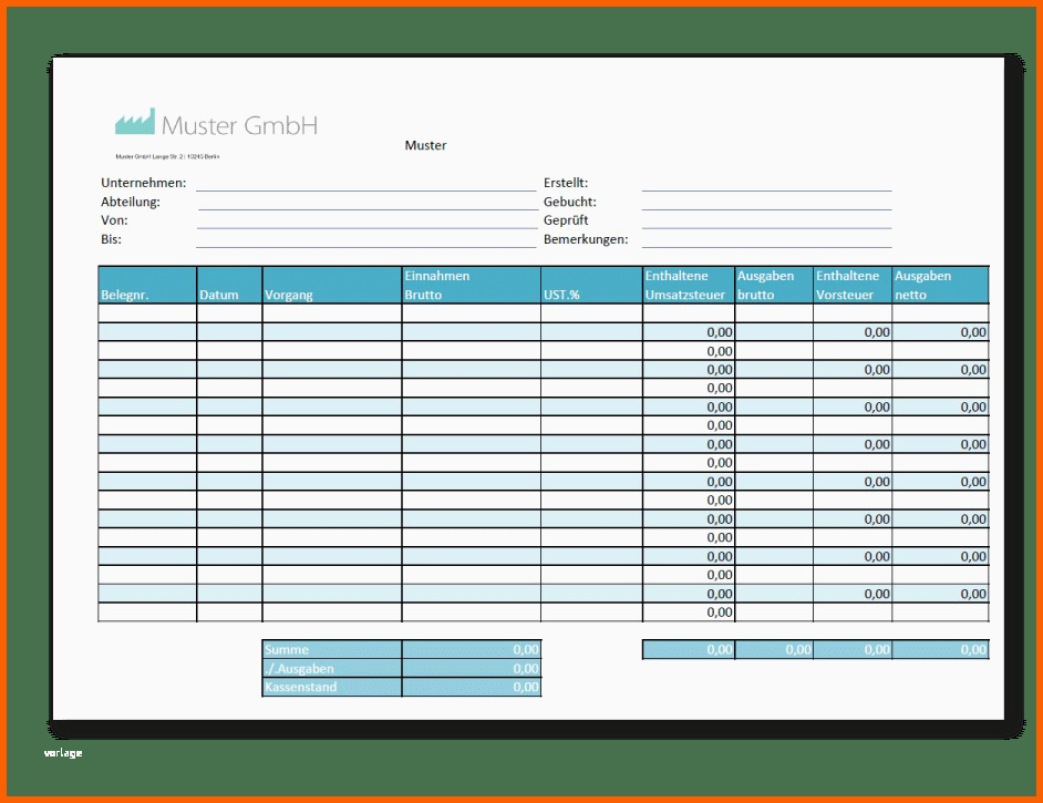 Einzigartig tolle Kassenbuch Vorlage Als Excel Pdf Und Word Muster