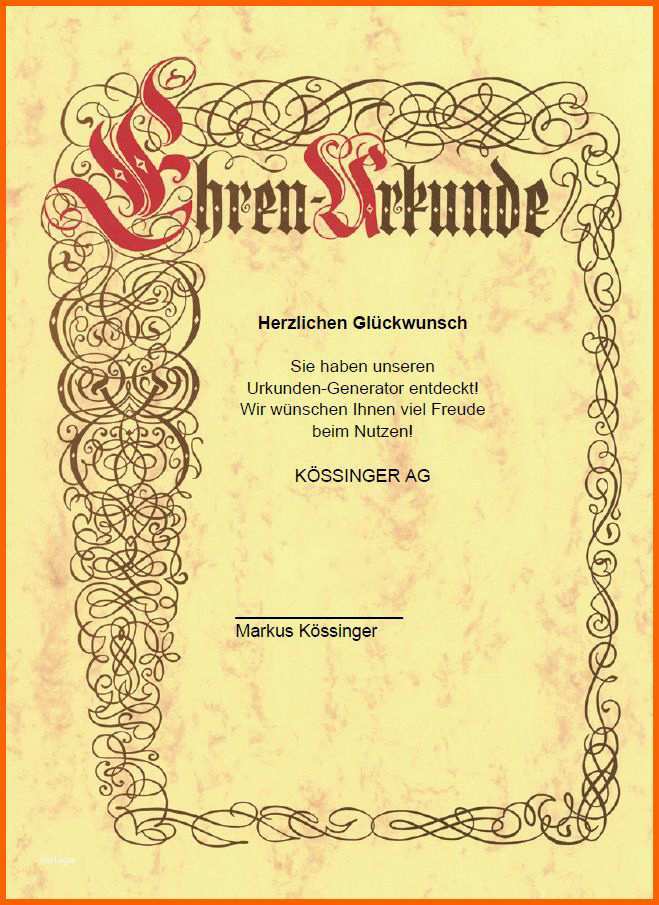 Einzigartig Urkunden Generator