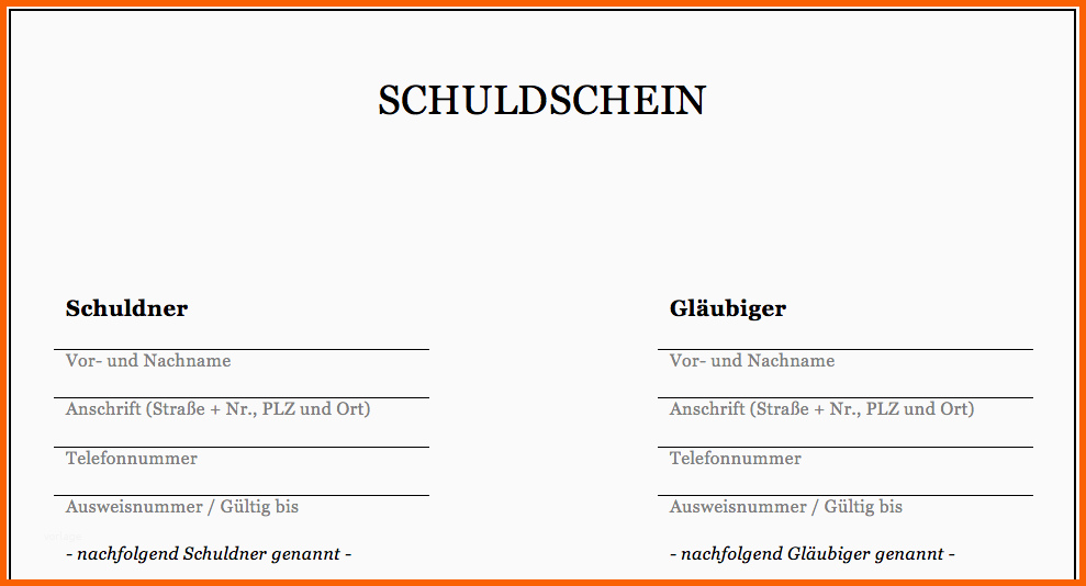 Einzigartig Vordruck Schuldschein Pdf Download