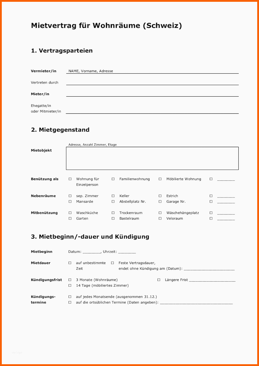Einzigartig Vorlage Mietvertrag Für Wohnräume Schweiz