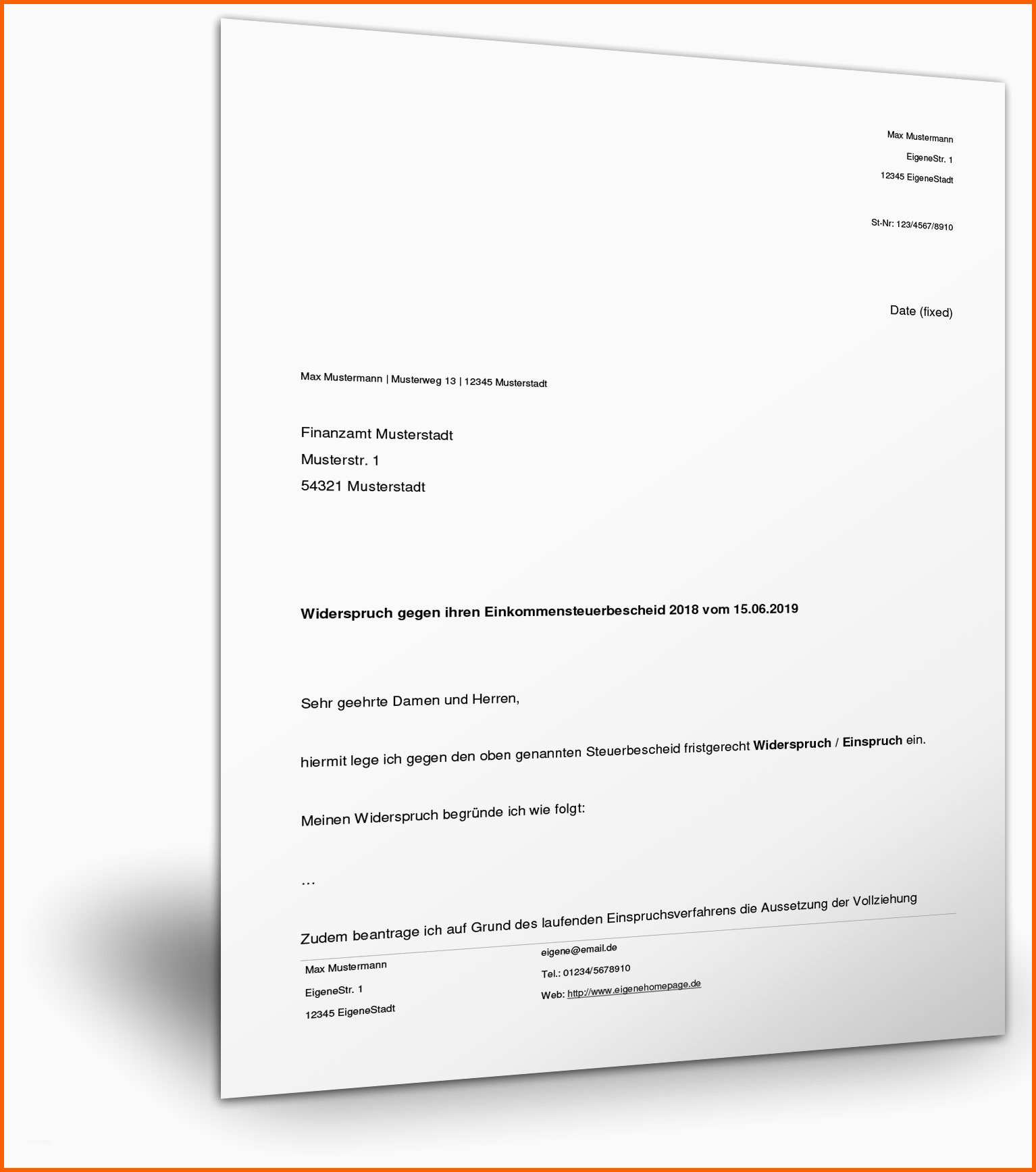 Einzigartig Vorlage Widerspruch Steuerbescheid